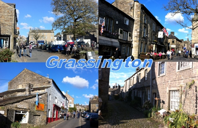 4 images together showing the stone built town of grassington north yorkshire